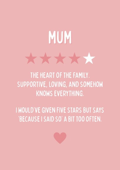 Funny Birthday Card - For Mum - Star Rating created by Blush Boulevard