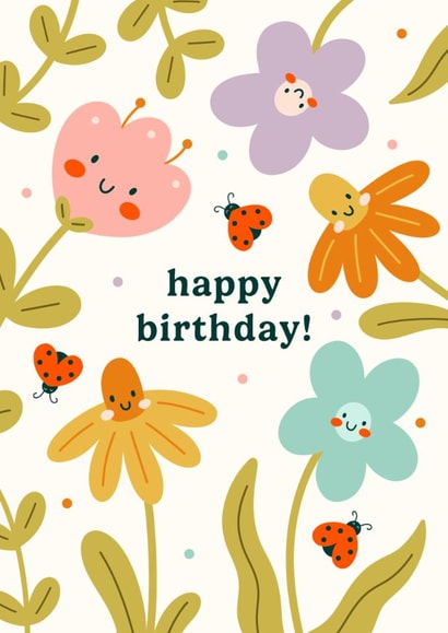 Cute Birthday Card - Smiley Flowers - Ladybirds created by Abbie Imagine