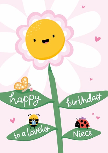 Cute Birthday Card - Lovely Niece - Smiley Flower created by Macie Dot Doodles
