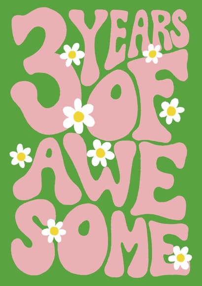 Cute 3rd birthday card - awesome daisy flower card for a three year old girl created by Rebecca McConnachie