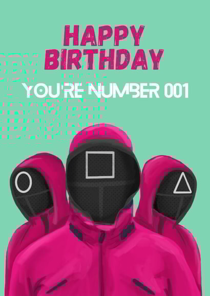 Fun Birthday Card - Number 001 - Squid Game created by Sian Moore Illustration