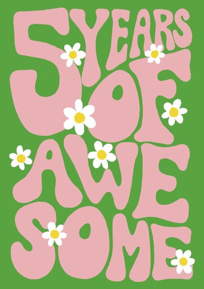 Cute 5th birthday card - awesome daisy flower card for a five year old girl created by Rebecca McConnachie