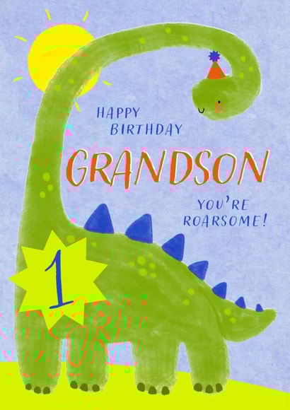 Cute Birthday Card - 1st - Awesome Grandson - Dinosaur created by Juniper and Rose Studio