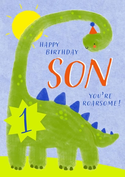 Cute Birthday Card - 1st - Awesome Son - Dinosaur created by Juniper and Rose Studio
