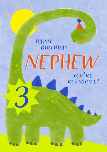 Cute Birthday Card - 3rd - Awesome Nephew - Dinosaur created by Juniper and Rose Studio