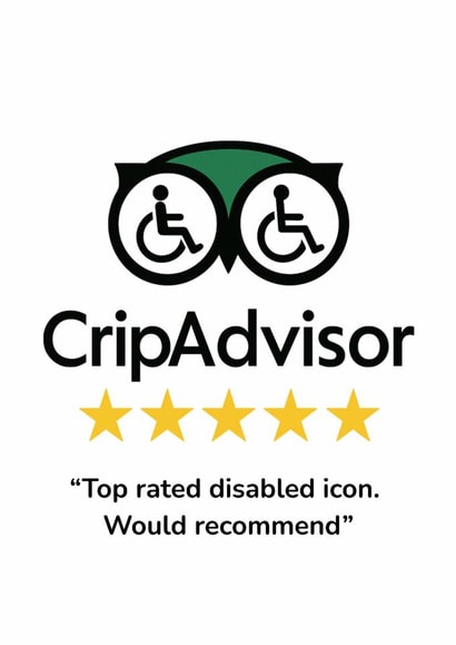 CripAdvisor Funny Disabled Icon 5-Star Review Card for any occasion created by Lost Voice Guy