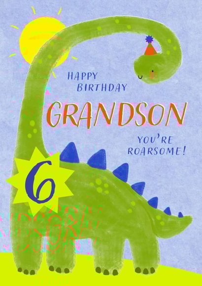 Cute Birthday Card - 6th - Awesome Grandson - Dinosaur created by Juniper and Rose Studio