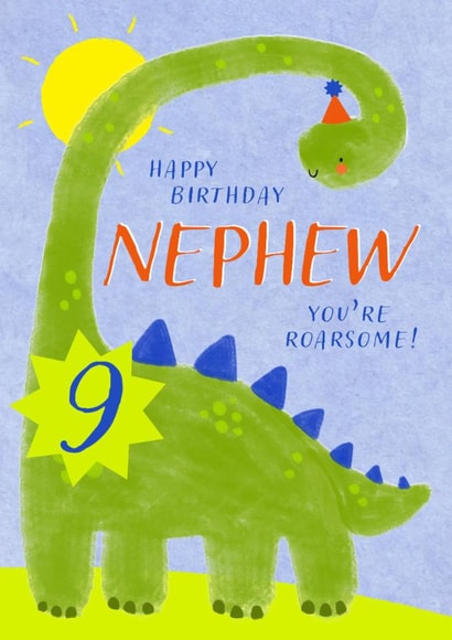 Cute Birthday Card - 9th - Awesome Nephew - Dinosaur created by Juniper and Rose Studio