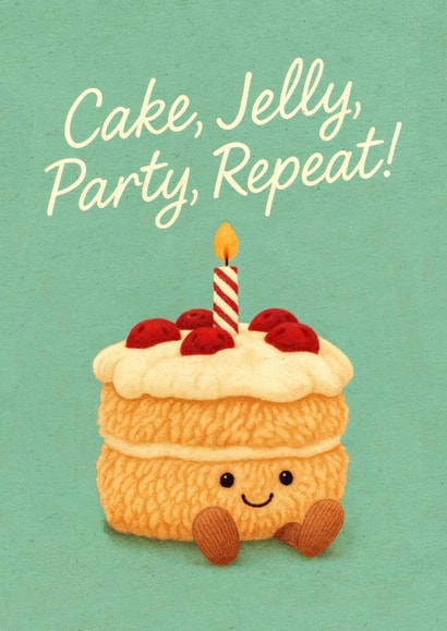 Cute Birthday Card - Jellycat - Cake, Jelly, Party, Repeat! created by Mrs Best Paper Co.