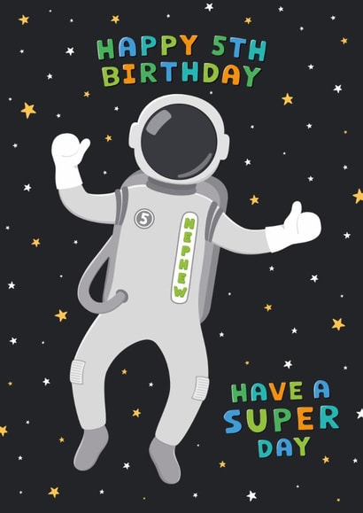 Classic Birthday Card - Nephew - 5th - Astronaut - Space created by Macie Dot Doodles