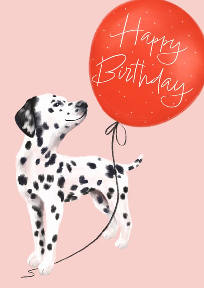 Cute Birthday Card - Dog - Dalmatian - Balloon created by Debbie Daley Illustrations
