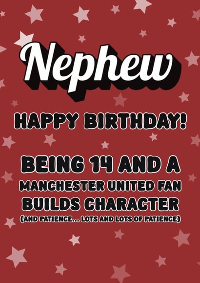 Funny Birthday Card - 14th - For Nephew - Manchester United created by Choo Choo