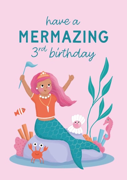 Cute 3rd Birthday Card - Mermaid - For Her created by Painted Parasol Studio