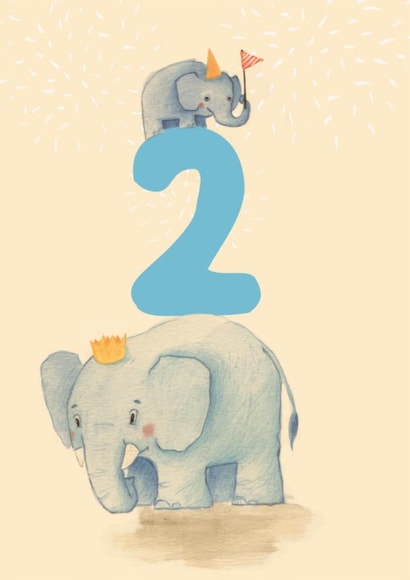 elephant 2nd children's birthday card - blue age number - cute animals created by The Grey Earl