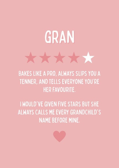 Cheeky Birthday Card - For Gran - Star Rating created by Blush Boulevard