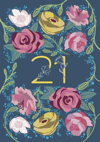 Pretty 21st Birthday/Anniversary Card - Flowers - Floral created by Holly Hudson-Smith
