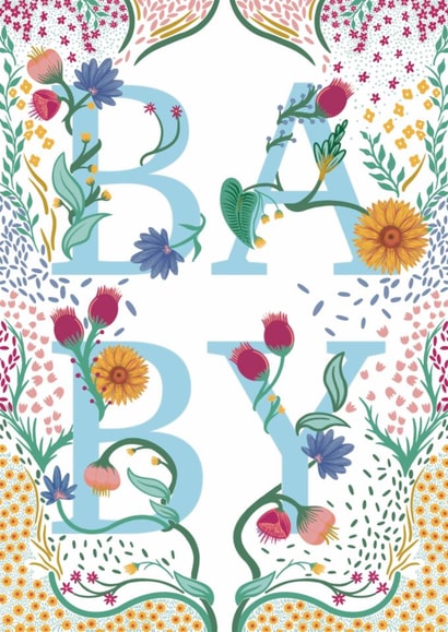 Classic New Baby Card - For Baby Boy - Flowers created by Holly Hudson-Smith
