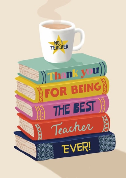 Classic Thank You Card - For Teacher - Books created by Giddy Kipper