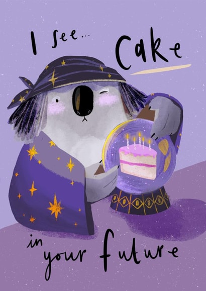 Funny Birthday Card - Psychic Koala - I See Cake In Your Future created by Studio Snow
