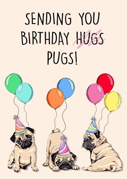 Cute Birthday Card - Birthday Pugs - Dogs created by Poppy & Mabel 