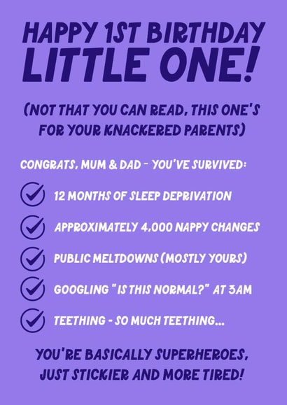 Funny 1st Birthday Card - For Parents - Tired New Parents created by Blush & Blossom