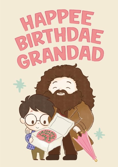 Cute Birthday Card - For Grandad - Harry Potter - Happee Birthdae created by Cardology