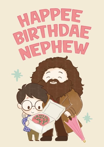Cute Birthday Card - For Nephew - Harry Potter - Happee Birthdae created by Cardology