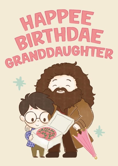 Cute Birthday Card - For Granddaughter - Harry Potter - Happee Birthdae created by Cardology