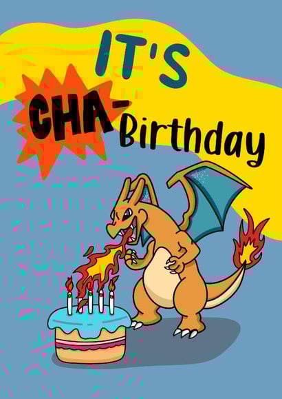 Kids Charizard Dragon Birthday Card for Trading Card Collector created by Ginger Peach Design