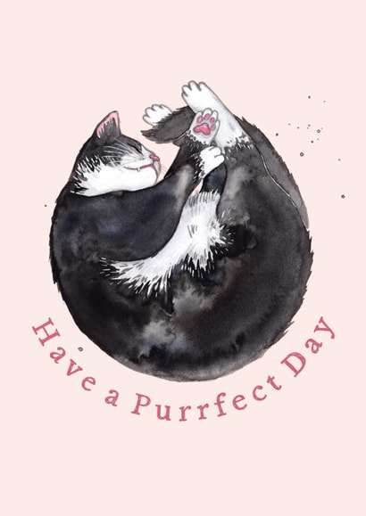 Cute Birthday Card - Sleepy Tuxedo Cat created by Amy Holliday