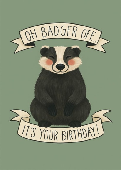 Funny Birthday Card – “Oh Badger Off…” – For Him/Her, Cheeky Animal Pun created by Bloom&Flo
