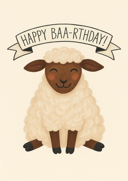 Cute Funny Sheep Birthday Card - “Happy Baa-rthday!” - For Kids or Adults created by Bloom&Flo