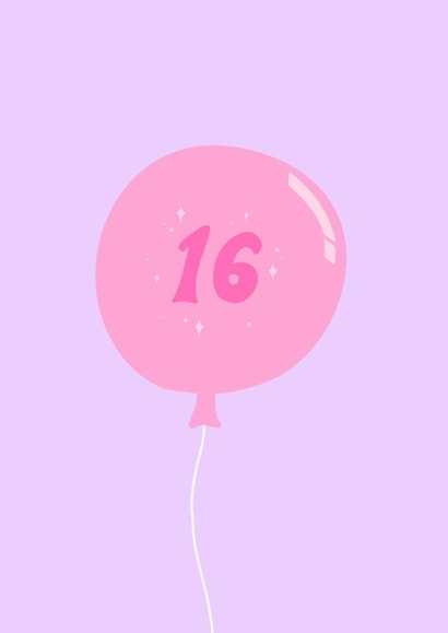 Cute 16th Birthday Card for Her – Pink Balloon & Sparkles – Purple Design created by Shelbys Creatives