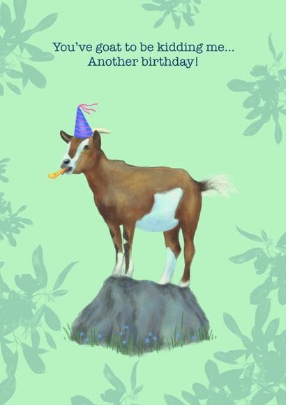 Funny birthday card with a cute goat pun created by Steph Peacock’s Art