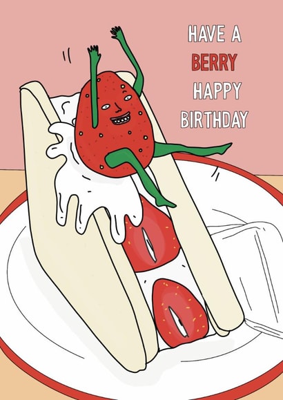 Funny Birthday Card - Strawberry And Cream Sandwich created by Blessherlittleartoons by Amy