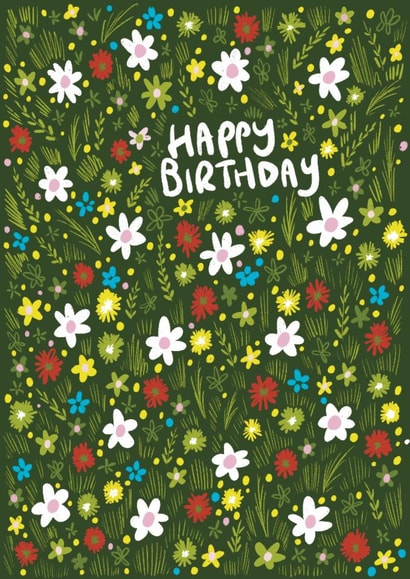 Arty Happy Birthday card - floral - illustration created by Emma Enticknap