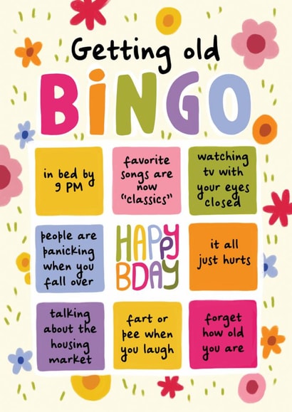 Funny Birthday Card - For Her - Getting Old Bingo Game Card created by Aniet Illustration