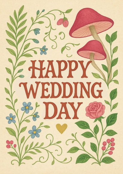 Happy Wedding Day - A pretty nature themed card with mushrooms and flowers on it created by Dark Cult Art
