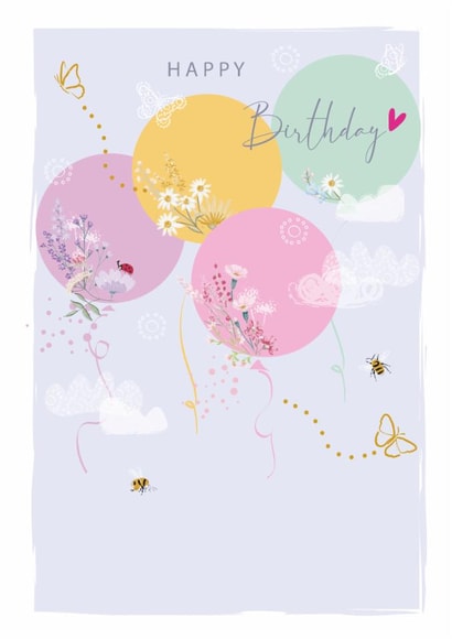 Classic Birthday Card - Meadow Flowers - Bees and Butterflies created by SABIVO Design by Sabina