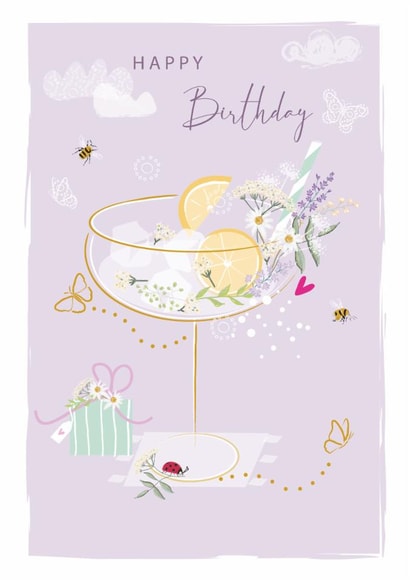 Classic Birthday Card - G&T - Pretty Floral Gin and Tonic Cocktail created by SABIVO Design by Sabina