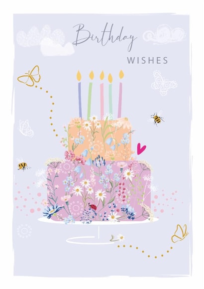 Classic Birthday Card - For Her - Cake, Bees and Ladybird created by SABIVO Design by Sabina