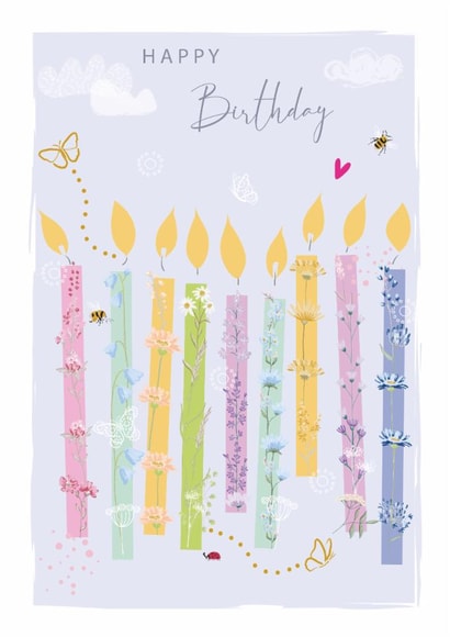 Classic Birthday Card - Birthday Candles - Bees and Butterflies created by SABIVO Design by Sabina