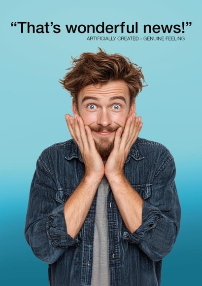 Good news card, new job. Funny /Smart / AI for friends and family created by Me Selfie Sufficient