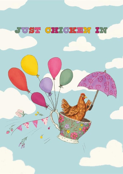 Cute Thinking Of You Card - Just Checking In - Flying Chicken created by badgerbee design