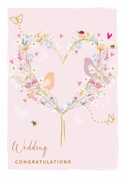 Classic Wedding Card - Cute Floral Love Heart Tree - Birds Bees Butterflies and Ladybird created by SABIVO Design by Sabina