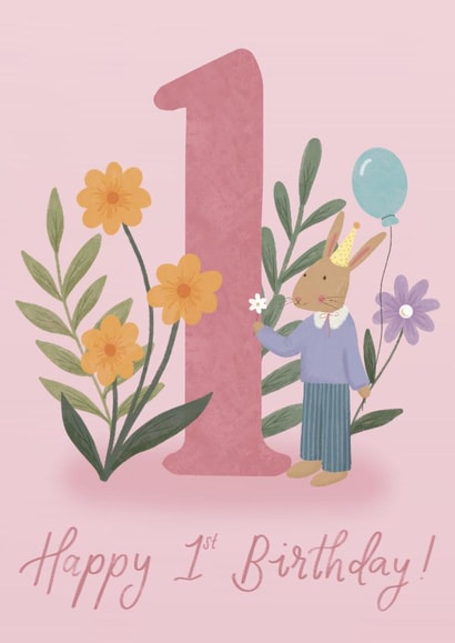 Cute Birthday Card - 1st - Bunny And Flowers created by Ellice Owens Designs