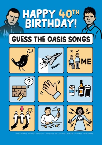 Fun 40th Birthday Card - Oasis - Guess The Oasis Songs created by Daniel Benney