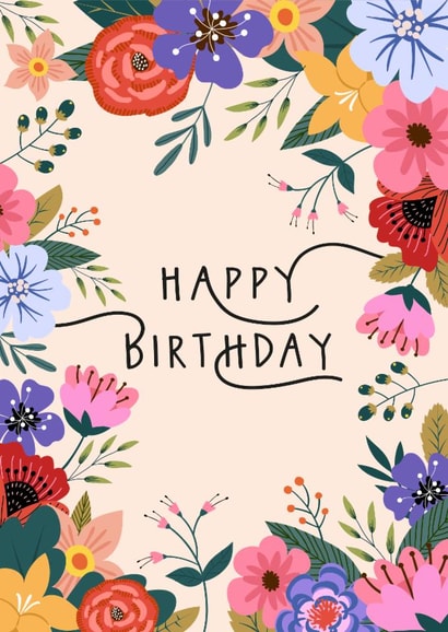 Pretty Birthday Card - Flowers - For Her created by Sad Girl Illustration