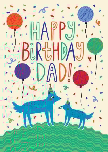 Cute Birthday Card - For Dad - Party Wolves created by Happy Wolf