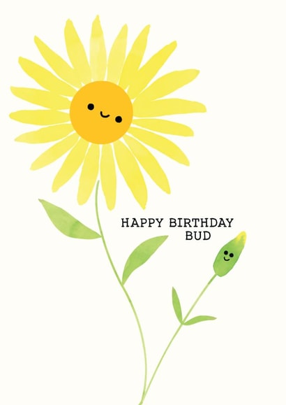 Cute Birthday Card - Happy Birthday Bud - Flower Pun created by Holly Fox